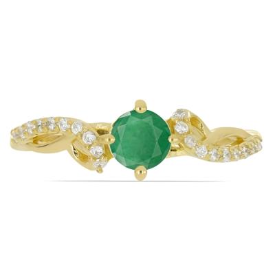 BUY 14K GOLD NATURAL EMERALD GEMSTONE CLASSIC RING WITH WHITE DIAMOND